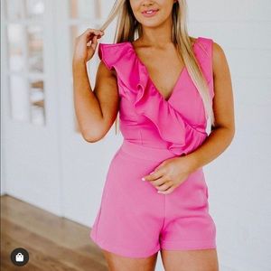 hot pink ruffle romper